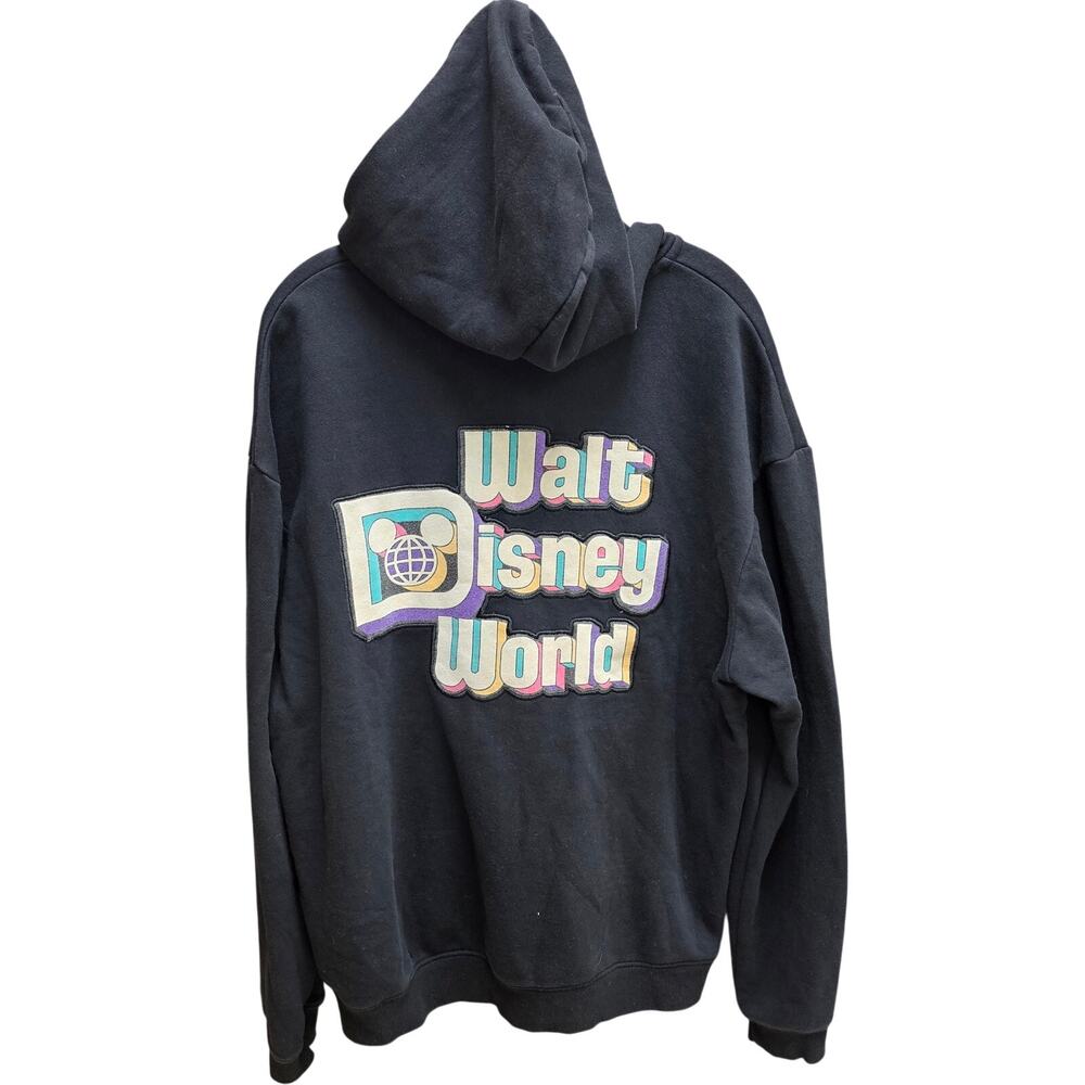 Walt Disney World Retro Embroidered Zip-up Black Unisex Hoodie Size M